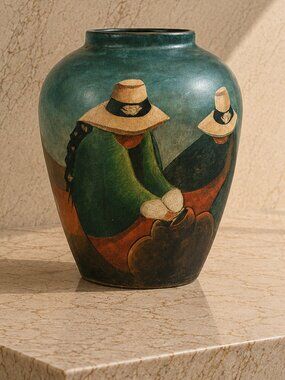 Rare Vintage Signed Southwestern Hand Painted Folk Art Artisan Pottery Vase